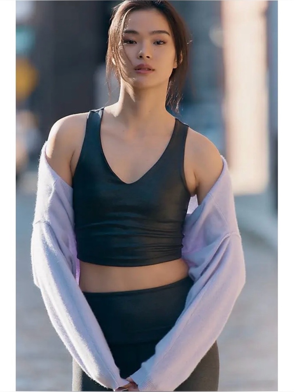 Beyond Yoga NEW Black Foil Metallic Glow On Rib Cropped Racerback Tank Small